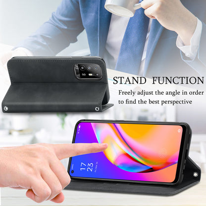 Skin-touch Magnetic Auto-absorbed Leather Case Shell with Card Holder for Oppo A94 5G