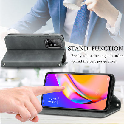 Skin-touch Magnetic Auto-absorbed Leather Case Shell with Card Holder for Oppo A94 5G