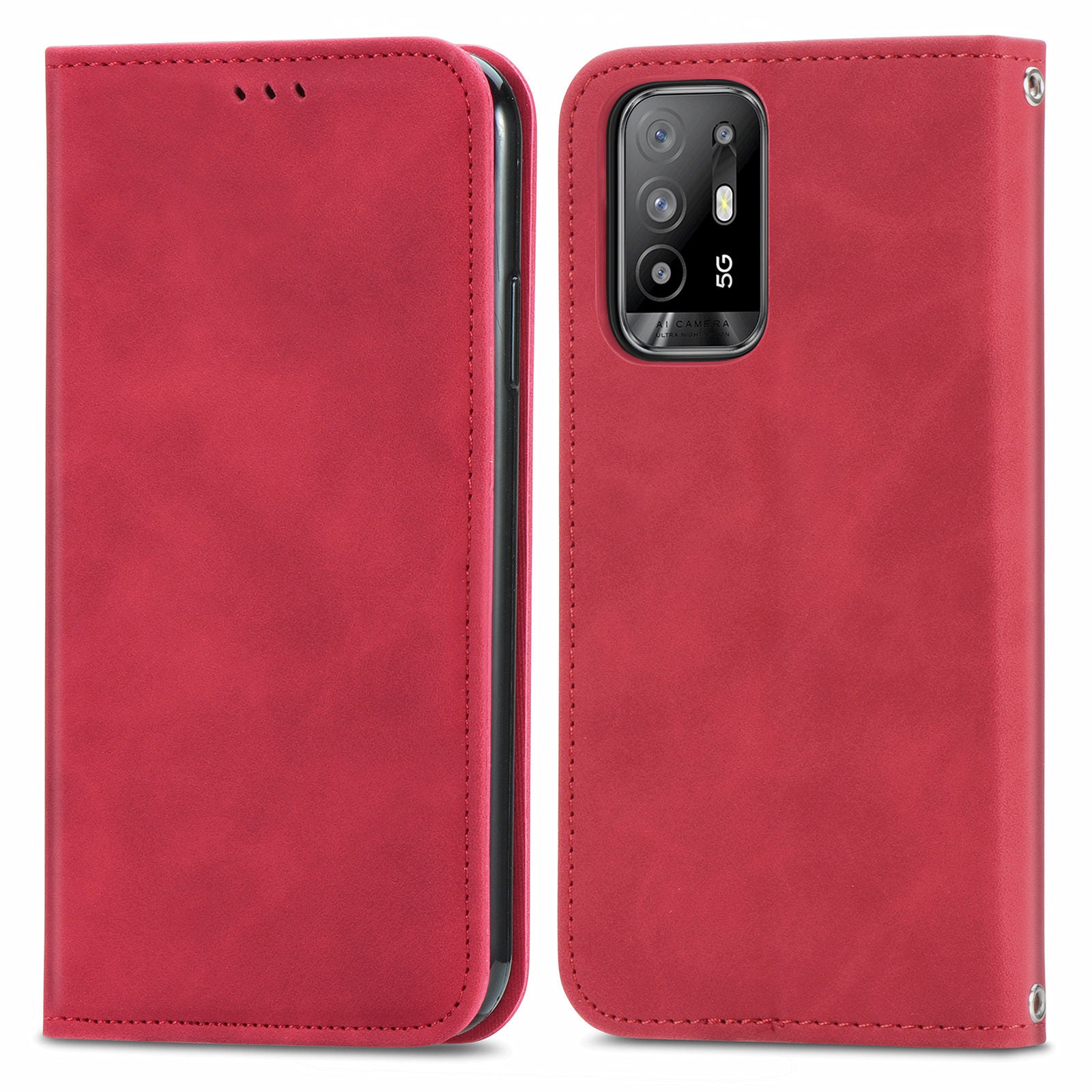 Skin-touch Magnetic Auto-absorbed Leather Case Shell with Card Holder for Oppo A94 5G