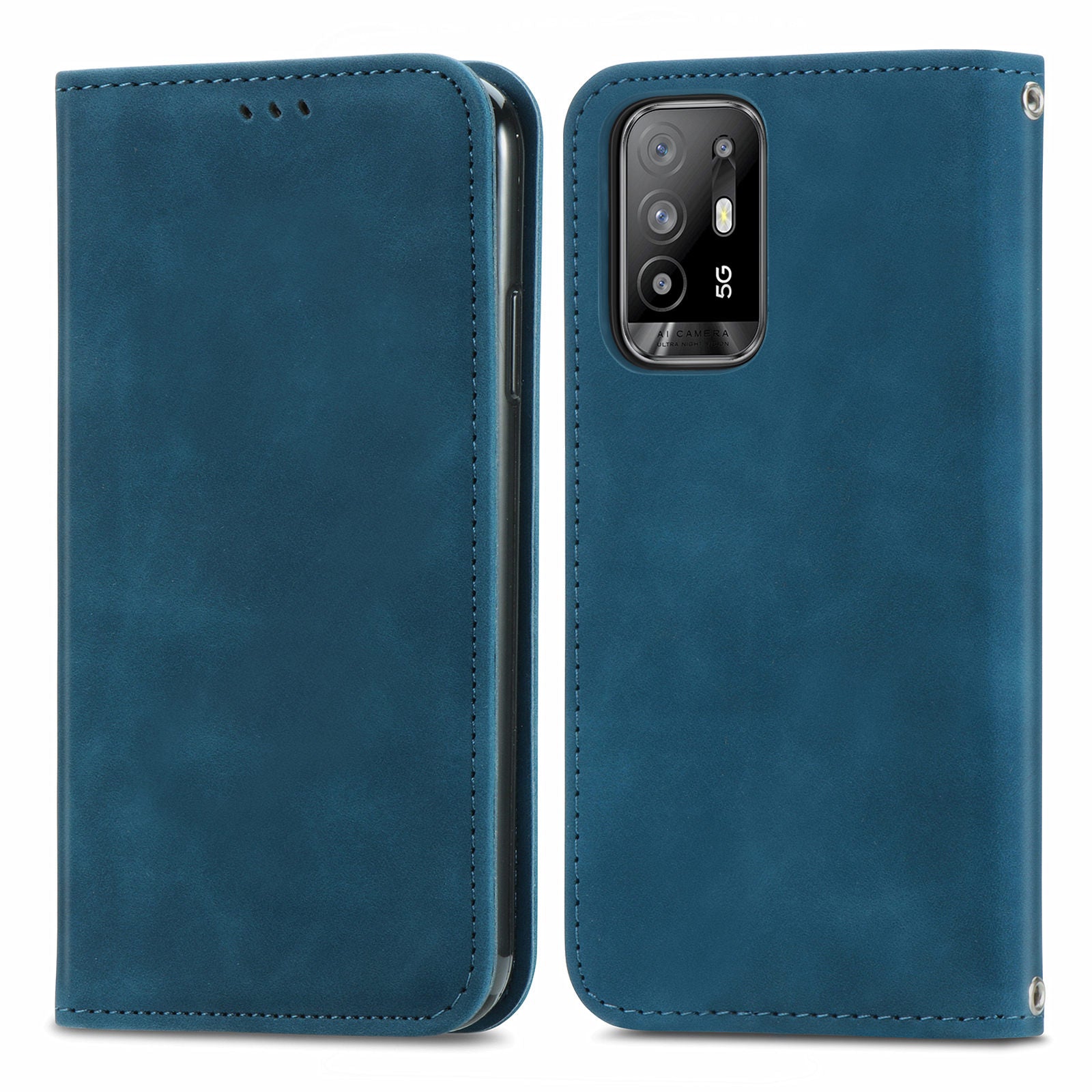 Skin-touch Magnetic Auto-absorbed Leather Case Shell with Card Holder for Oppo A94 5G