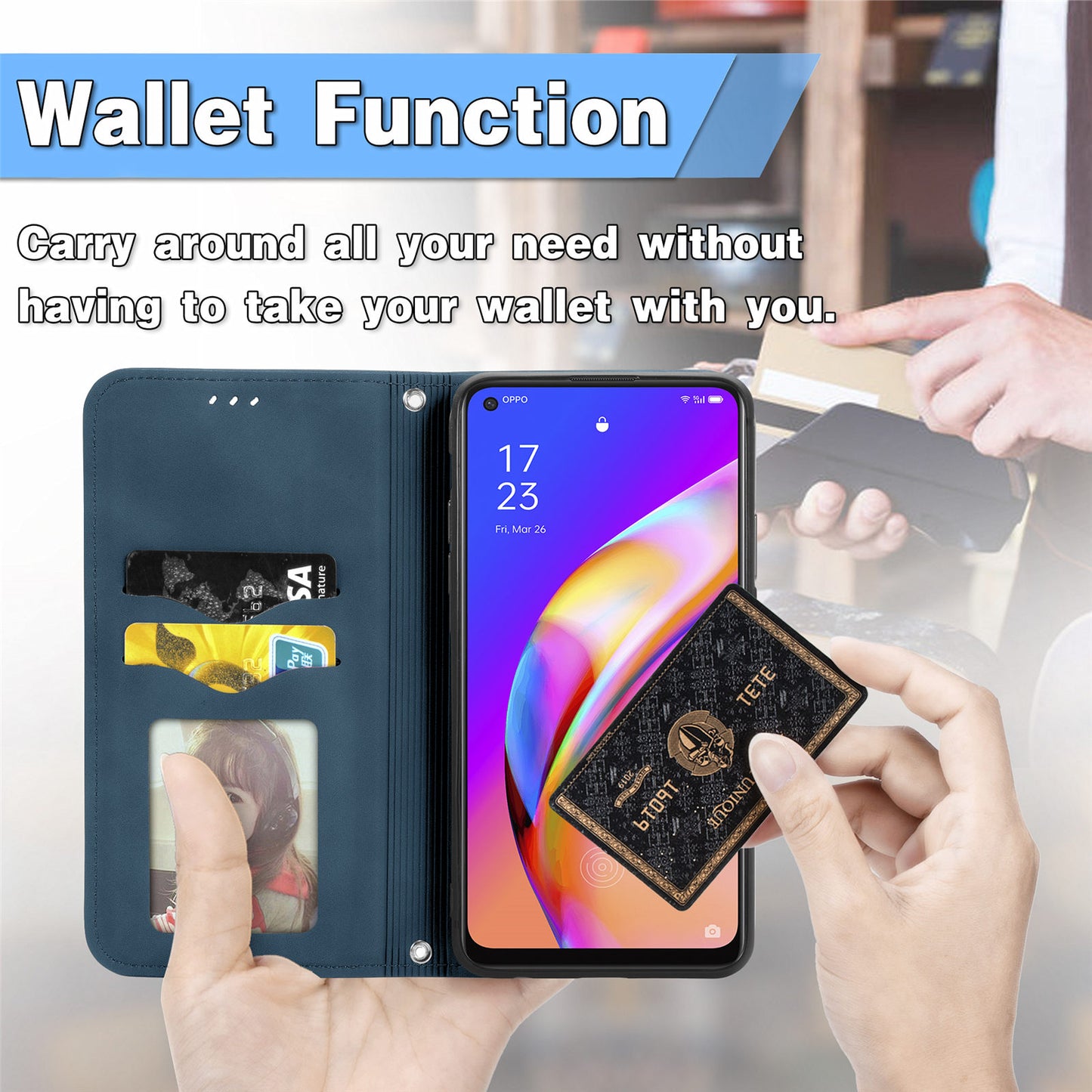 Skin-touch Magnetic Auto-absorbed Leather Case Shell with Card Holder for Oppo A94 5G