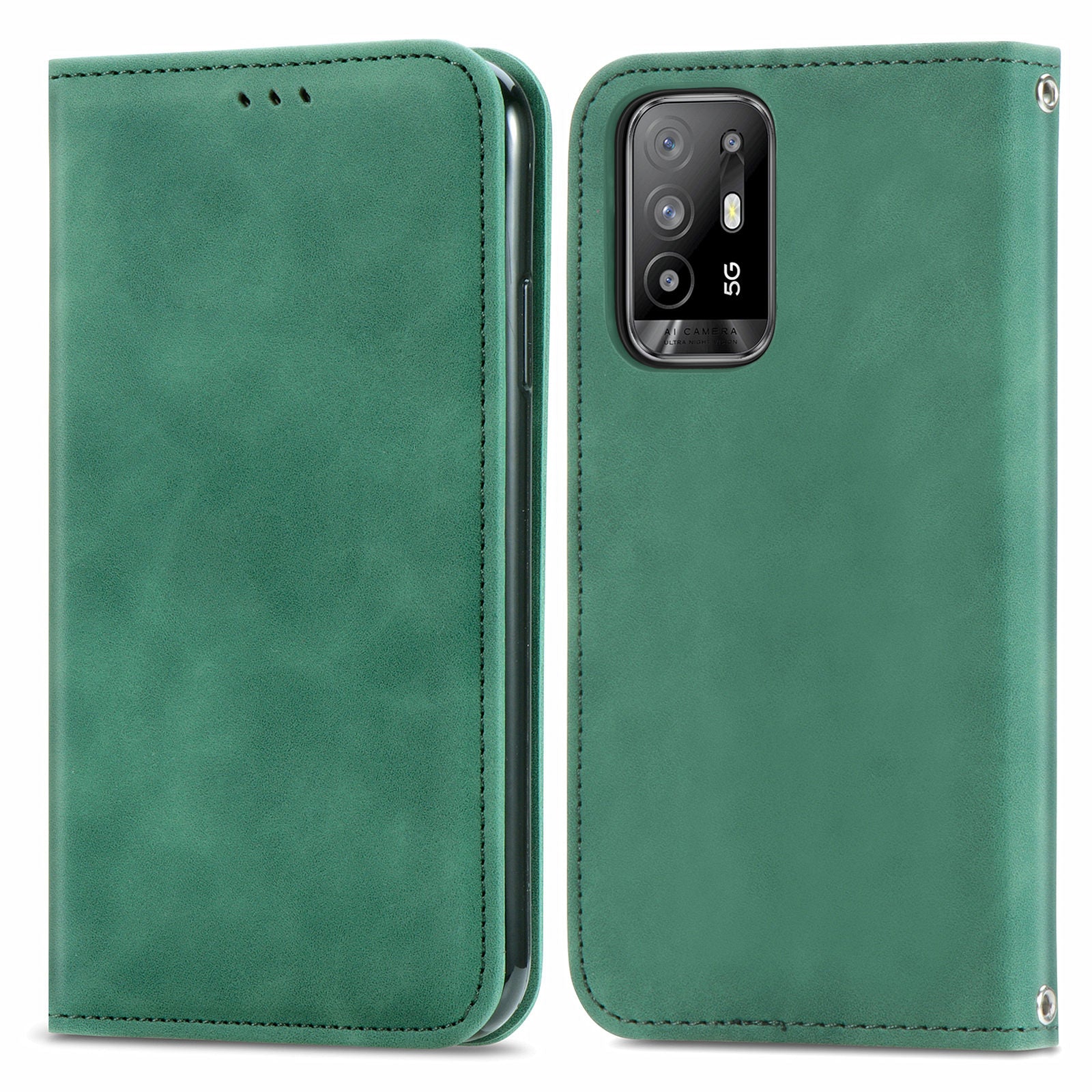 Skin-touch Magnetic Auto-absorbed Leather Case Shell with Card Holder for Oppo A94 5G