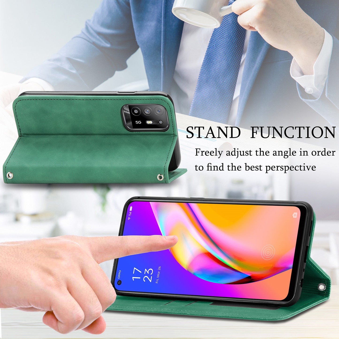 Skin-touch Magnetic Auto-absorbed Leather Case Shell with Card Holder for Oppo A94 5G