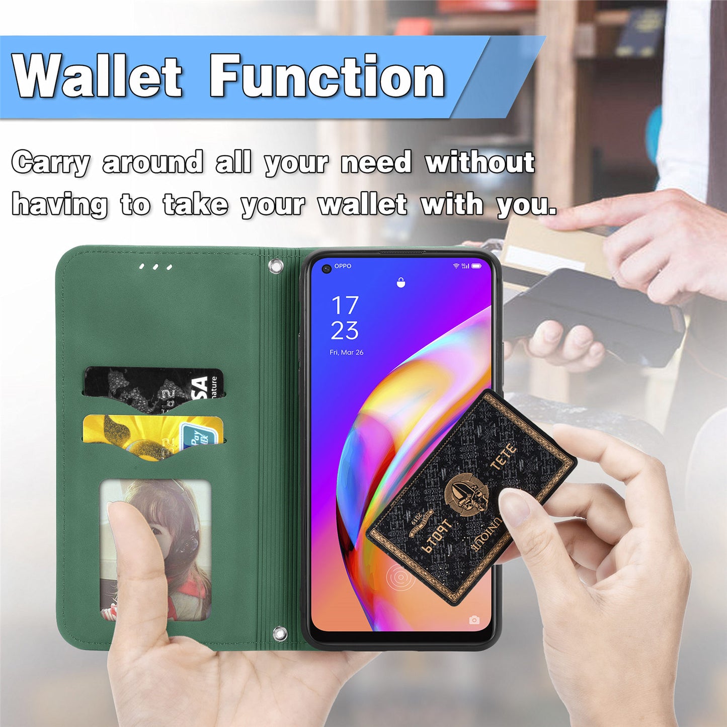 Skin-touch Magnetic Auto-absorbed Leather Case Shell with Card Holder for Oppo A94 5G