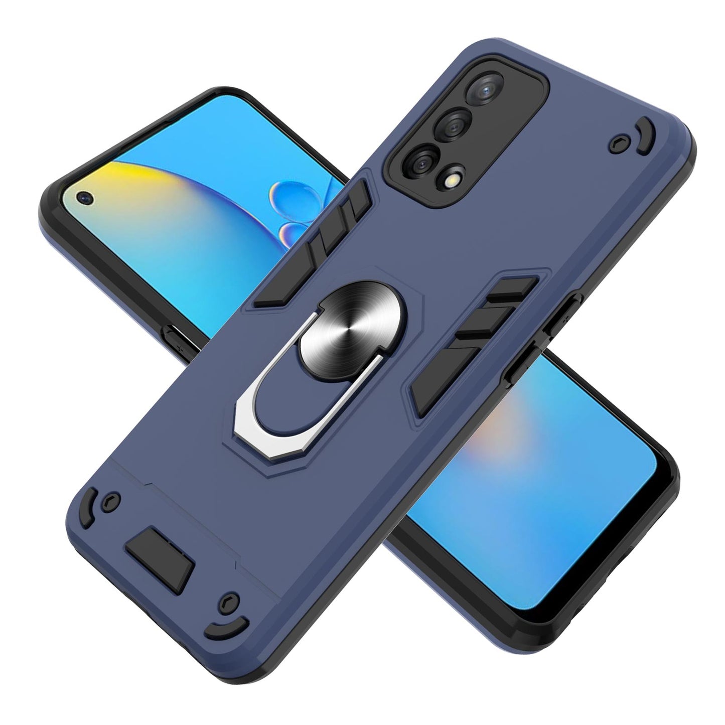 Anti-scratch Hard PC+Soft TPU Hybrid Case with Kickstand for Oppo A74 4G/F19