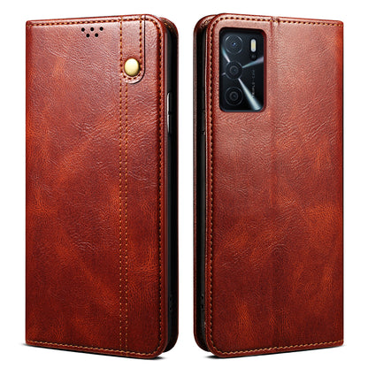 Leisure Waxy Crazy Horse Texture Leather Wallet Stand Phone Case Auto-Absorbed Flip Cover for Oppo A16/A16s/A54s