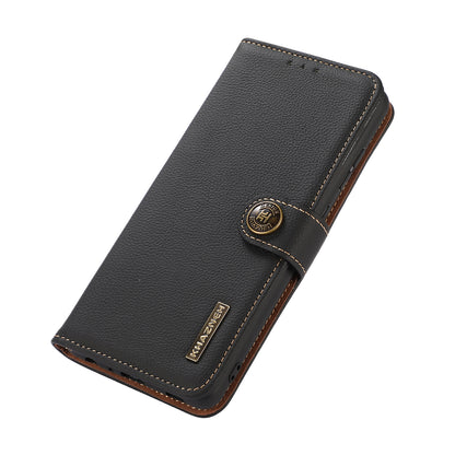 KHAZNEH Genuine Leather Wallet Stand Phone Case with Anti-theft Swiping Design for Oppo A16/A16s/A54s