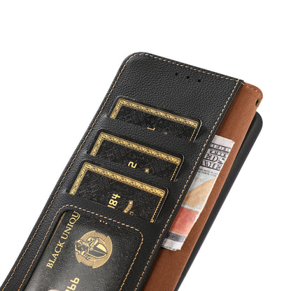 KHAZNEH Genuine Leather Wallet Stand Phone Case with Anti-theft Swiping Design for Oppo A16/A16s/A54s