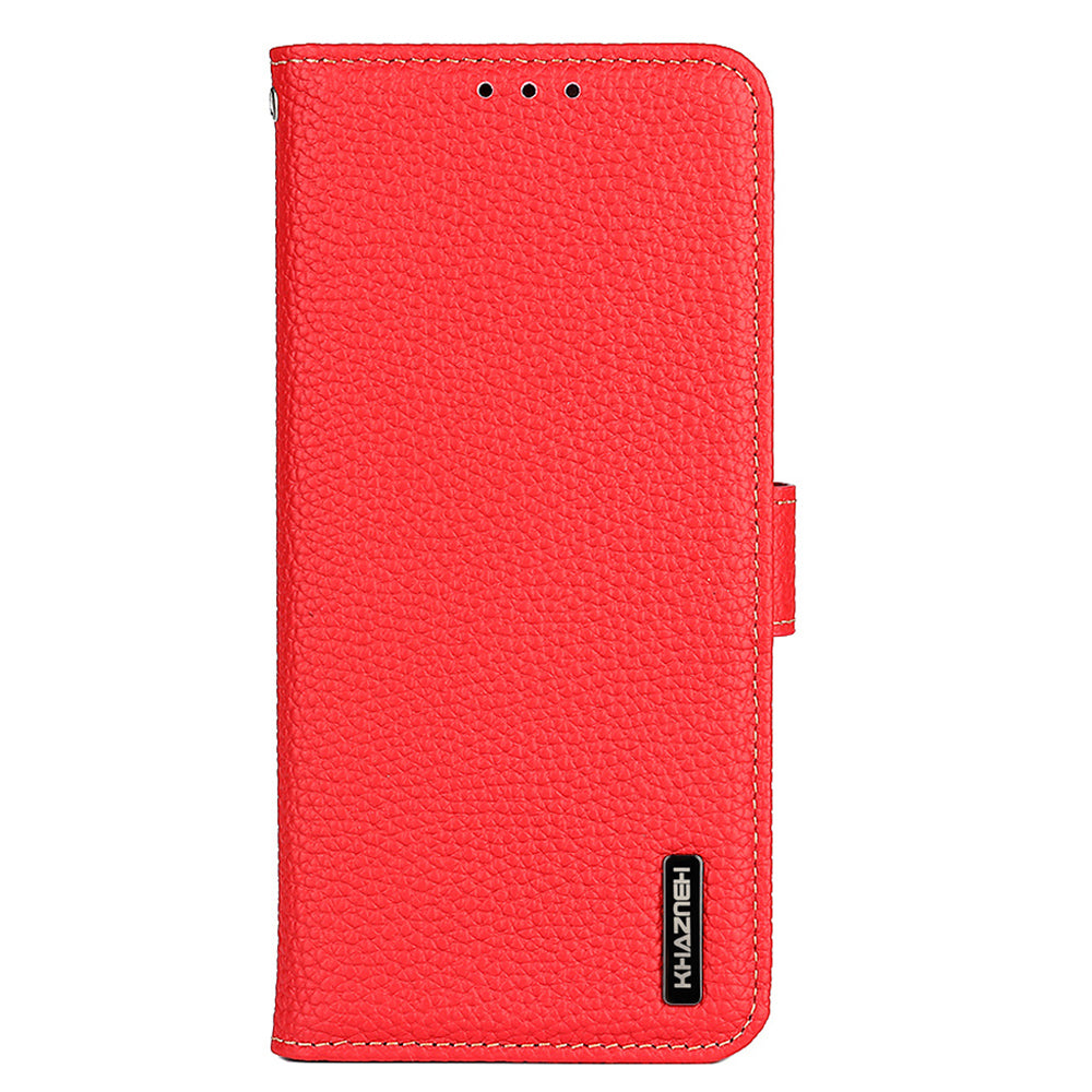 KHAZNEH Litchi Texture Top Layer Genuine Leather Wallet Stand Phone Case Shell for Oppo A16/A16s/A54s