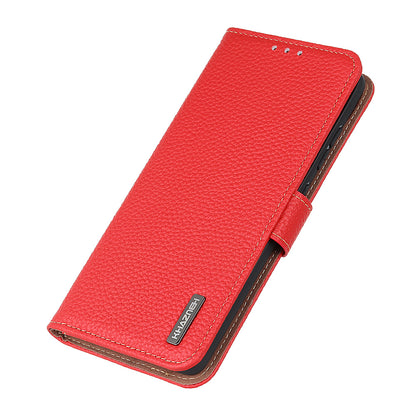 KHAZNEH Litchi Texture Top Layer Genuine Leather Wallet Stand Phone Case Shell for Oppo A16/A16s/A54s