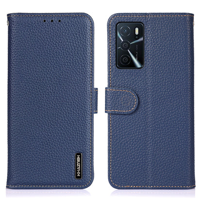 KHAZNEH Litchi Texture Top Layer Genuine Leather Wallet Stand Phone Case Shell for Oppo A16/A16s/A54s