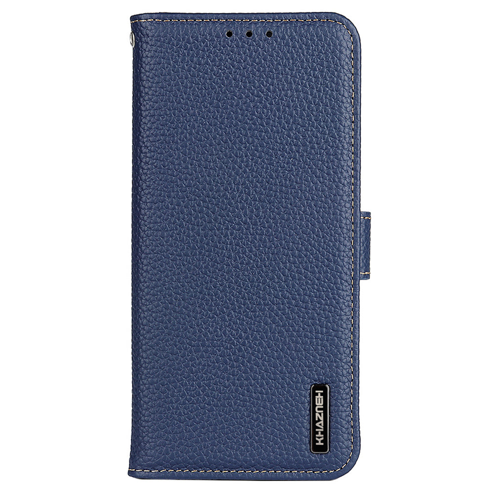 KHAZNEH Litchi Texture Top Layer Genuine Leather Wallet Stand Phone Case Shell for Oppo A16/A16s/A54s