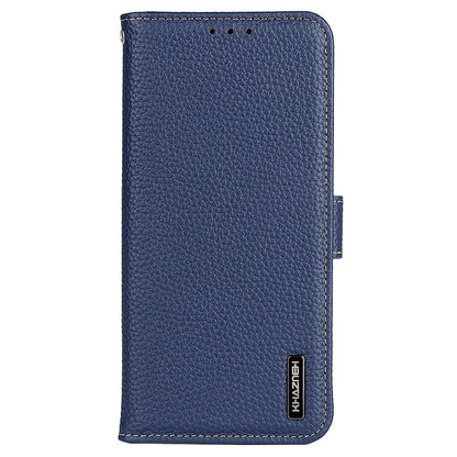 KHAZNEH Litchi Texture Top Layer Genuine Leather Wallet Stand Phone Case Shell for Oppo A16/A16s/A54s