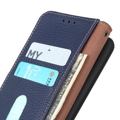 KHAZNEH Litchi Texture Top Layer Genuine Leather Wallet Stand Phone Case Shell for Oppo A16/A16s/A54s