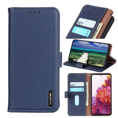 KHAZNEH Litchi Texture Top Layer Genuine Leather Wallet Stand Phone Case Shell for Oppo A16/A16s/A54s