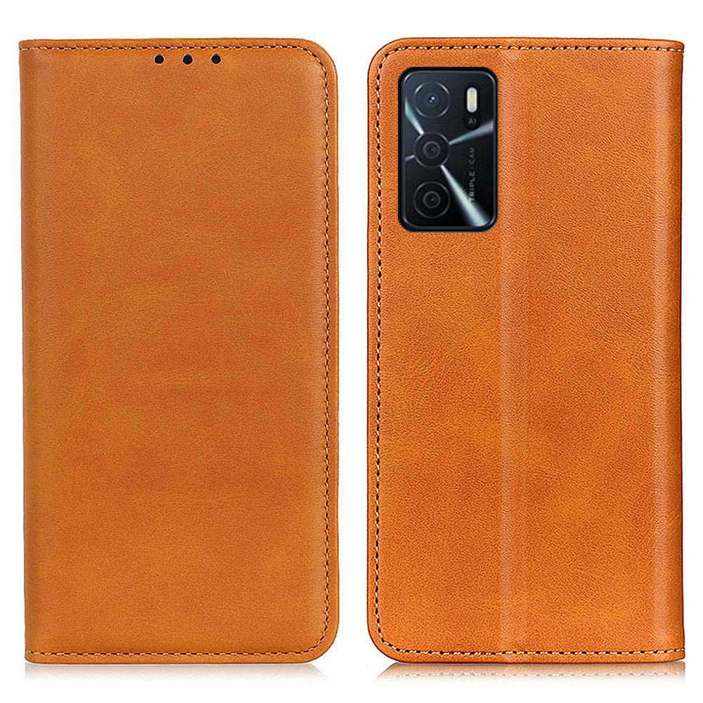 Full Protective Auto-absorbed Split Leather Wallet Phone Shell with Stand for Oppo A16/A16s/A54s