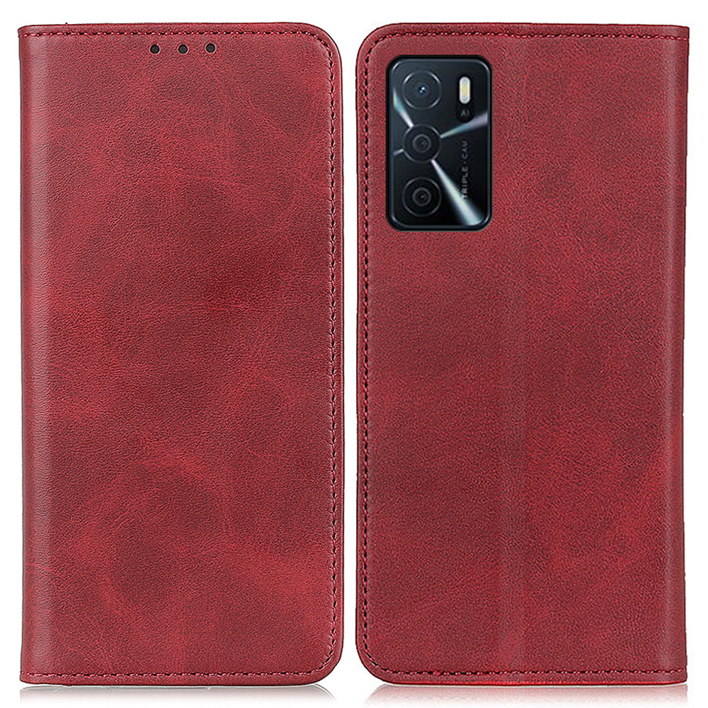 Full Protective Auto-absorbed Split Leather Wallet Phone Shell with Stand for Oppo A16/A16s/A54s