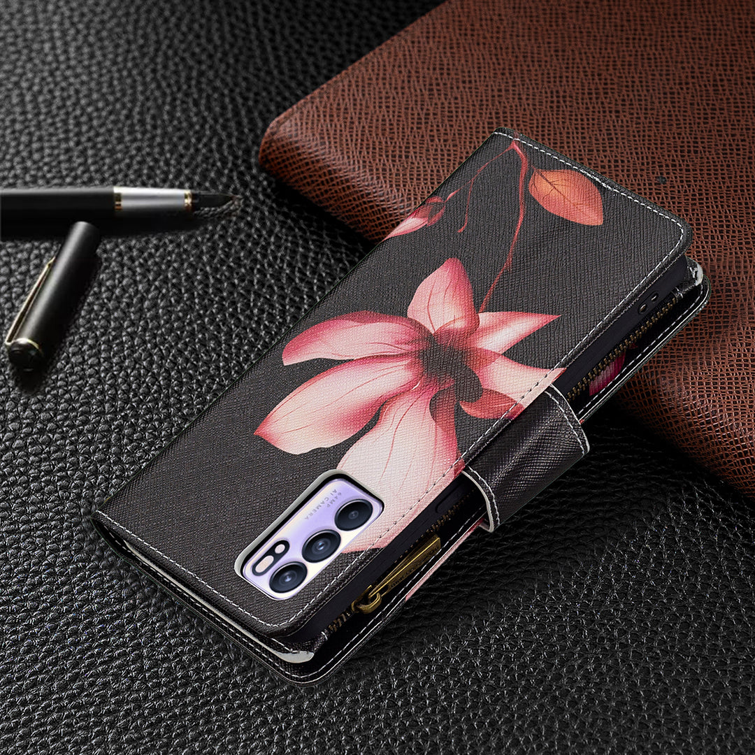 BF03 Zipper Wallet Design Leather Protective Phone Case with Stand for Oppo Reno6 5G