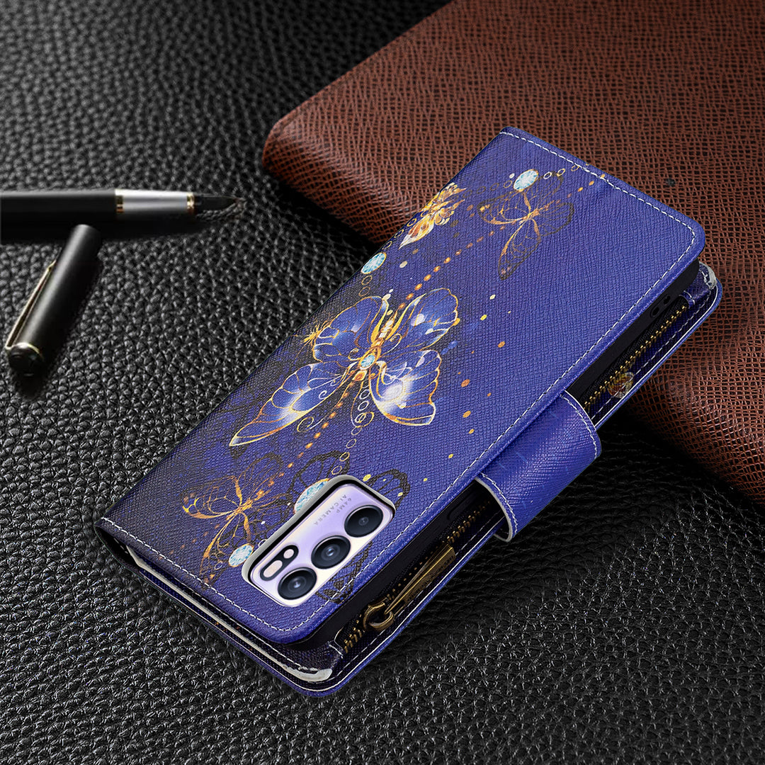 BF03 Zipper Wallet Design Leather Protective Phone Case with Stand for Oppo Reno6 5G