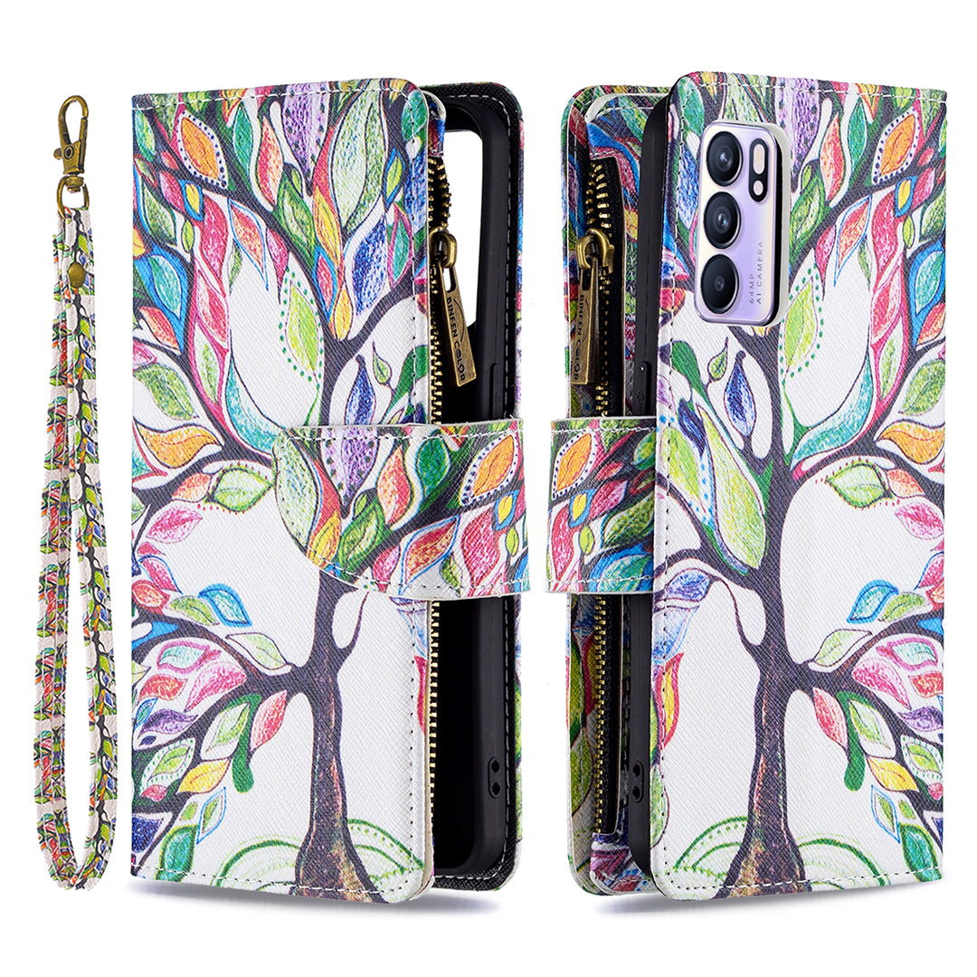 BF03 Zipper Wallet Design Leather Protective Phone Case with Stand for Oppo Reno6 5G