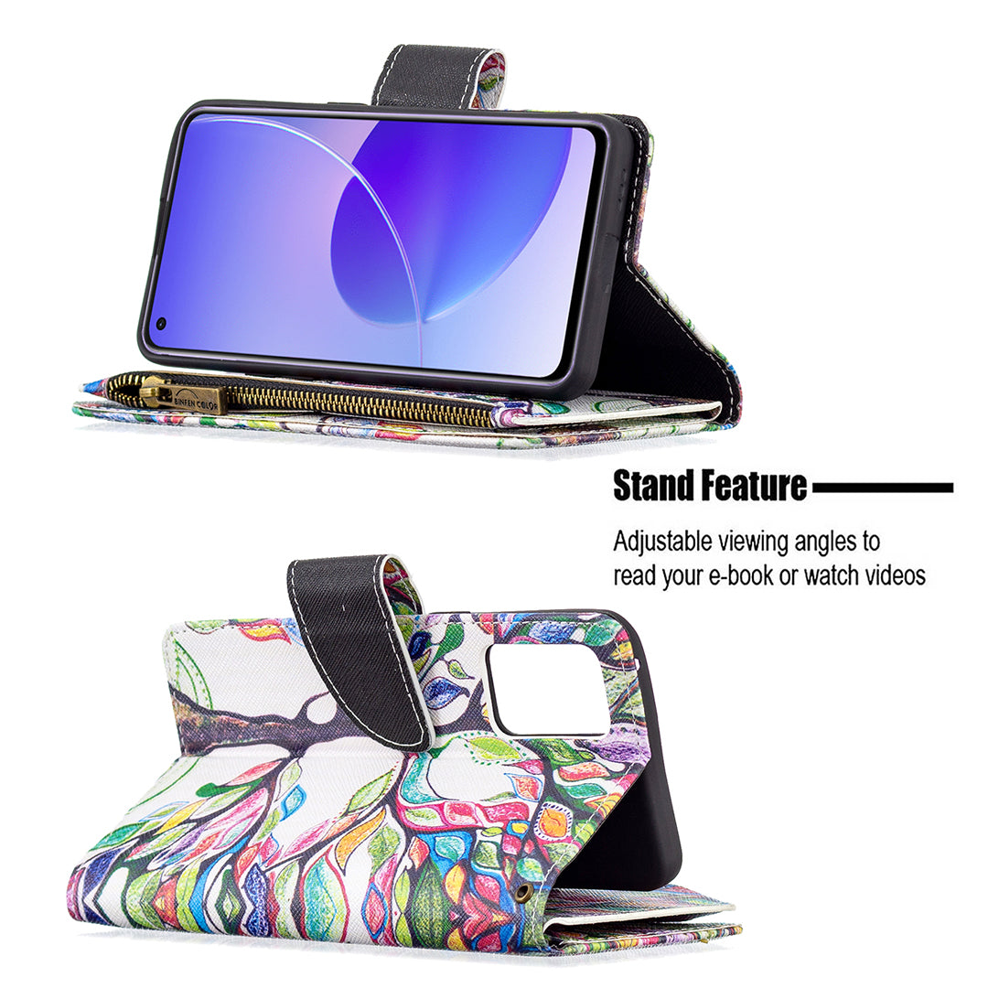 BF03 Zipper Wallet Design Leather Protective Phone Case with Stand for Oppo Reno6 5G