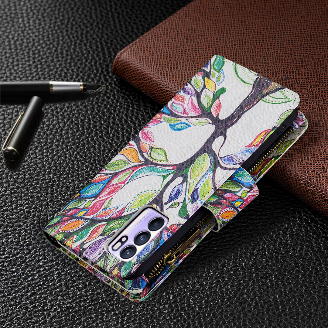 BF03 Zipper Wallet Design Leather Protective Phone Case with Stand for Oppo Reno6 5G