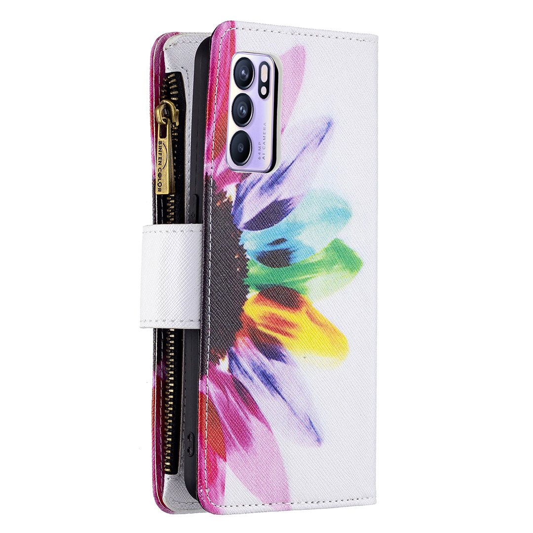 BF03 Zipper Wallet Design Leather Protective Phone Case with Stand for Oppo Reno6 5G