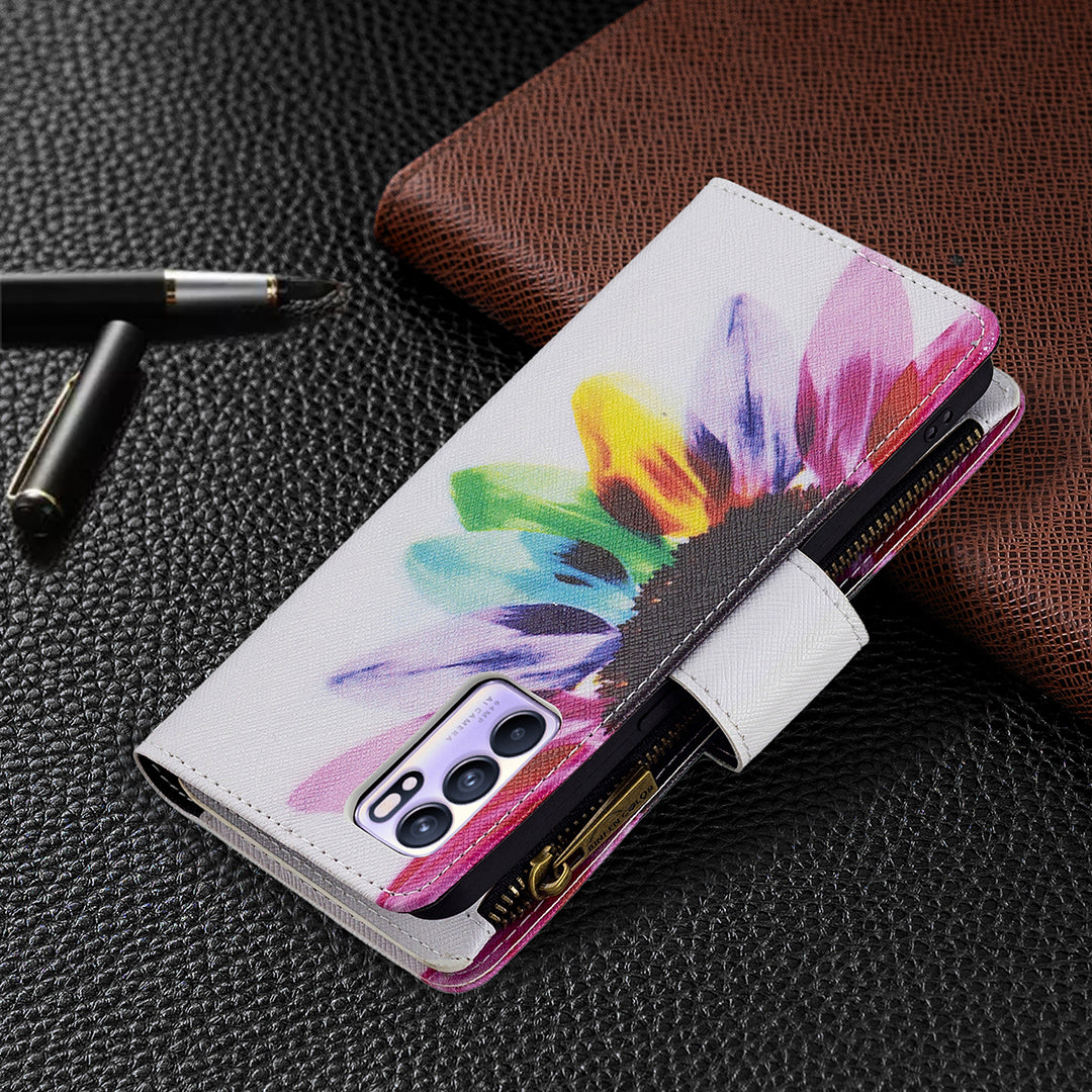 BF03 Zipper Wallet Design Leather Protective Phone Case with Stand for Oppo Reno6 5G