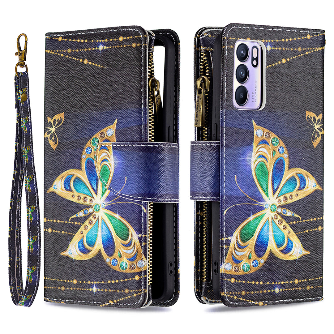 BF03 Zipper Wallet Design Leather Protective Phone Case with Stand for Oppo Reno6 5G