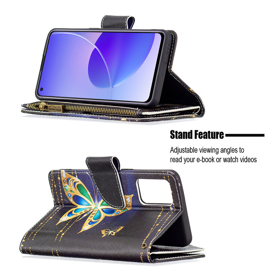 BF03 Zipper Wallet Design Leather Protective Phone Case with Stand for Oppo Reno6 5G