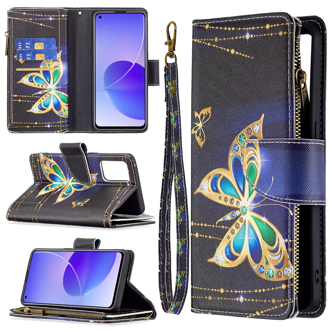 BF03 Zipper Wallet Design Leather Protective Phone Case with Stand for Oppo Reno6 5G