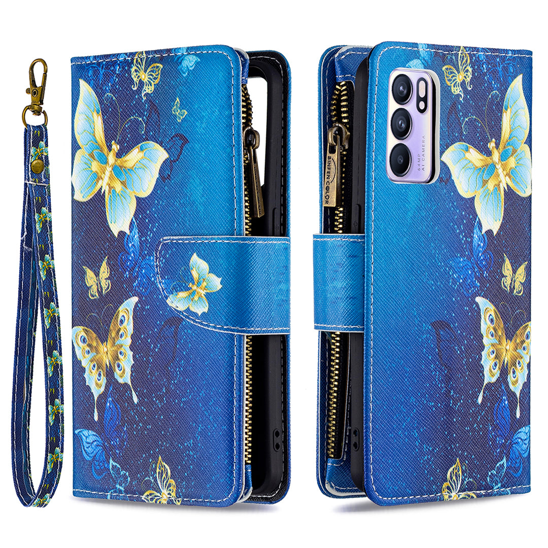 BF03 Zipper Wallet Design Leather Protective Phone Case with Stand for Oppo Reno6 5G