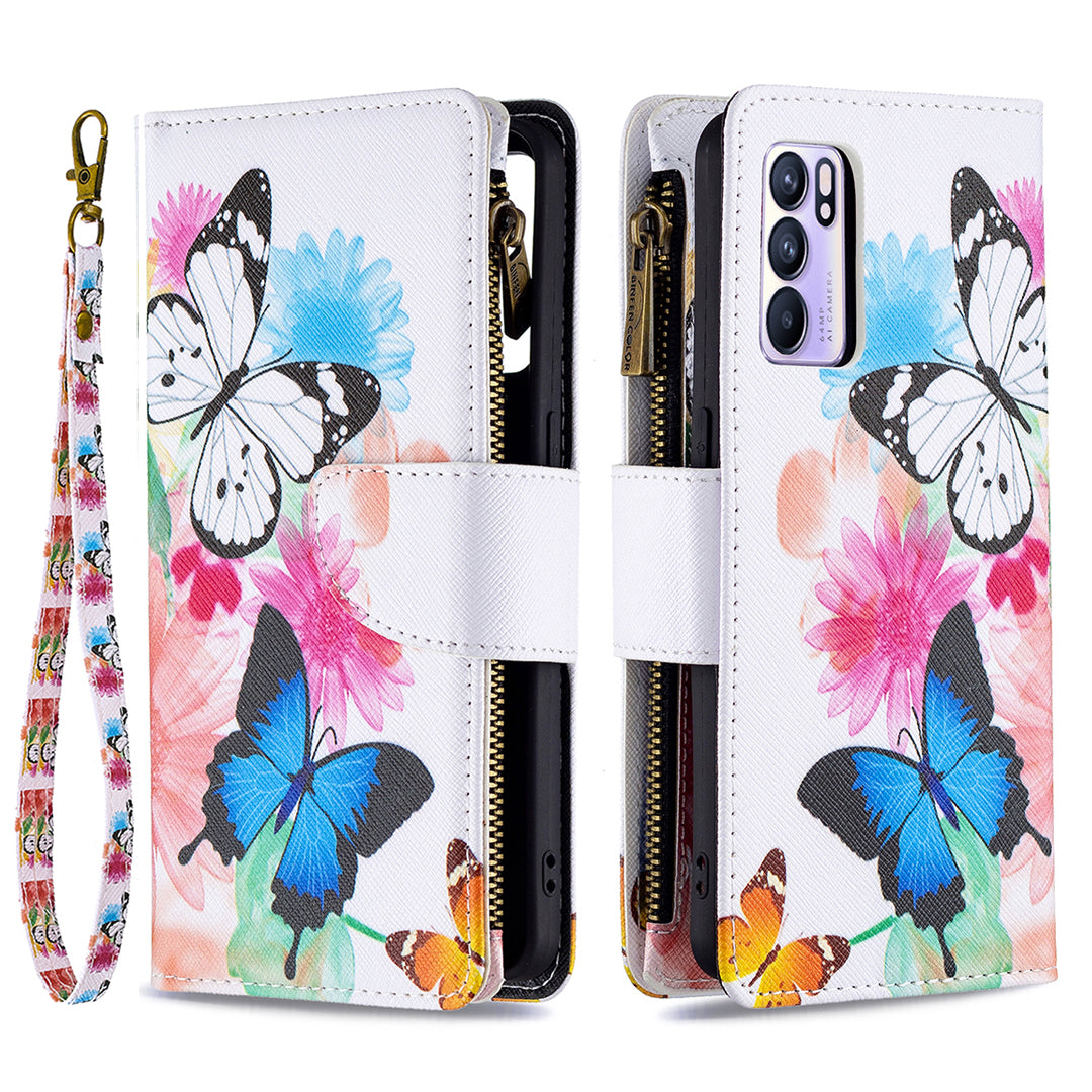 BF03 Zipper Wallet Design Leather Protective Phone Case with Stand for Oppo Reno6 5G