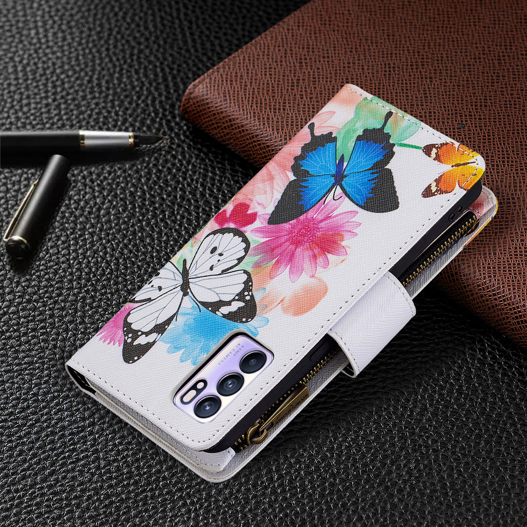 BF03 Zipper Wallet Design Leather Protective Phone Case with Stand for Oppo Reno6 5G