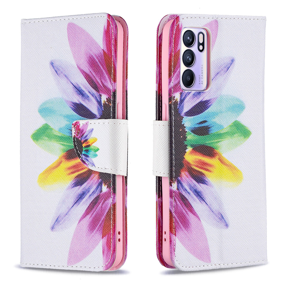 Pattern Printing Drop-Resistant Magnetic Leather Wallet Case with Stand for Oppo Reno6 5G