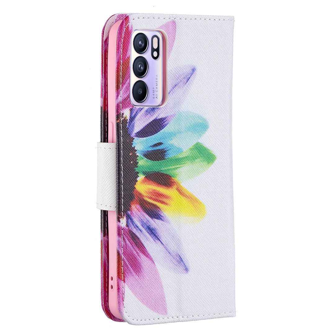 Pattern Printing Drop-Resistant Magnetic Leather Wallet Case with Stand for Oppo Reno6 5G