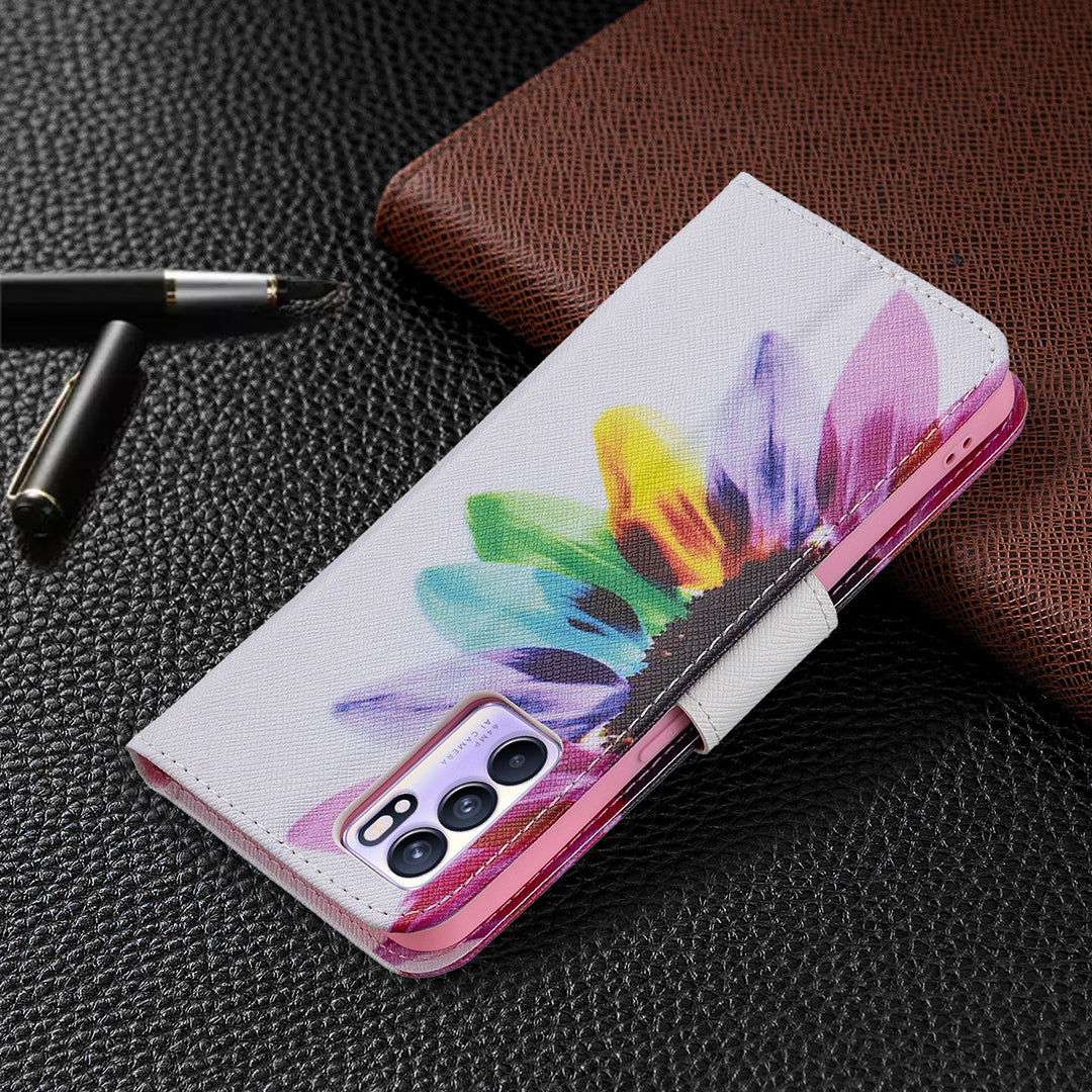 Pattern Printing Drop-Resistant Magnetic Leather Wallet Case with Stand for Oppo Reno6 5G