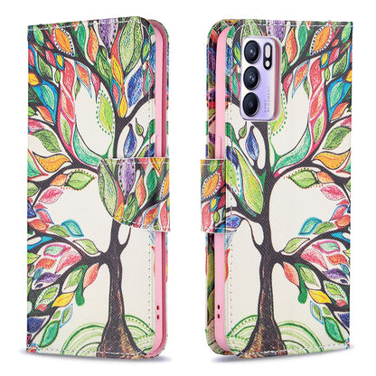 Pattern Printing Drop-Resistant Magnetic Leather Wallet Case with Stand for Oppo Reno6 5G