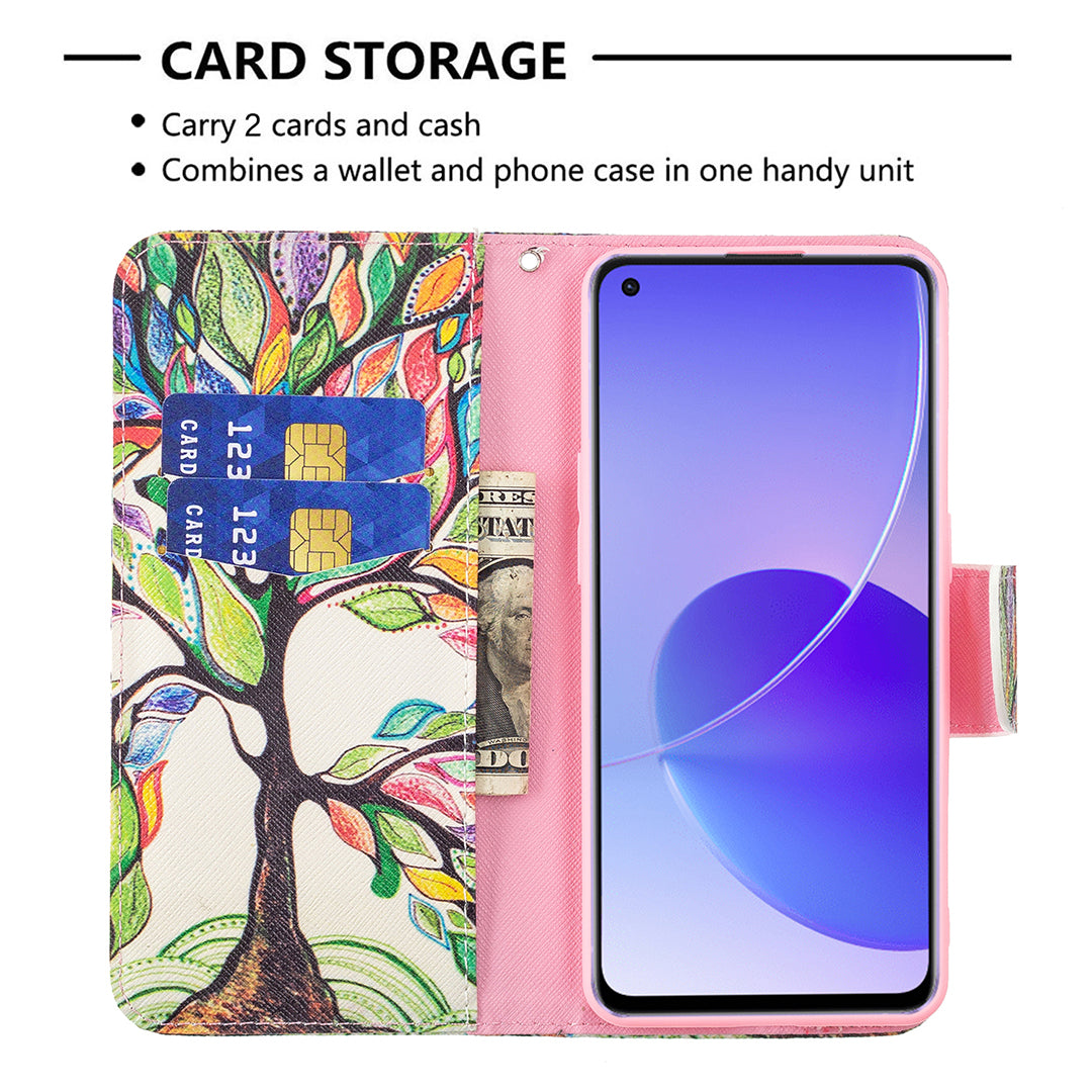 Pattern Printing Drop-Resistant Magnetic Leather Wallet Case with Stand for Oppo Reno6 5G