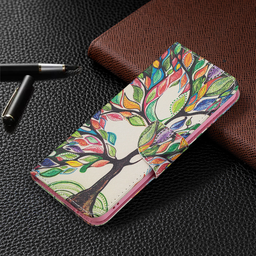 Pattern Printing Drop-Resistant Magnetic Leather Wallet Case with Stand for Oppo Reno6 5G