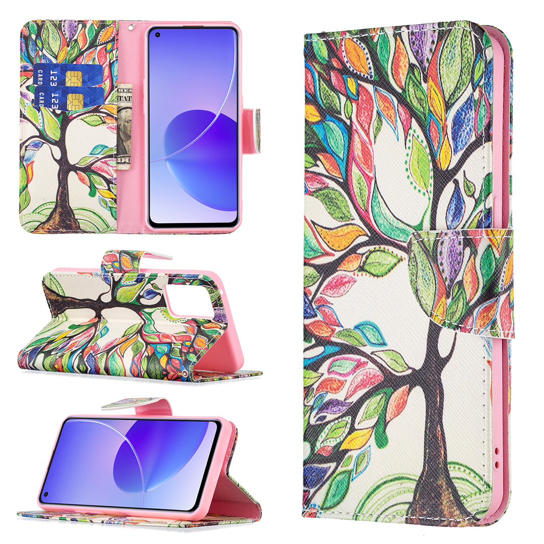 Pattern Printing Drop-Resistant Magnetic Leather Wallet Case with Stand for Oppo Reno6 5G