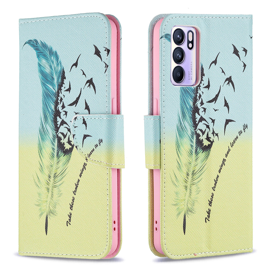 Pattern Printing Drop-Resistant Magnetic Leather Wallet Case with Stand for Oppo Reno6 5G