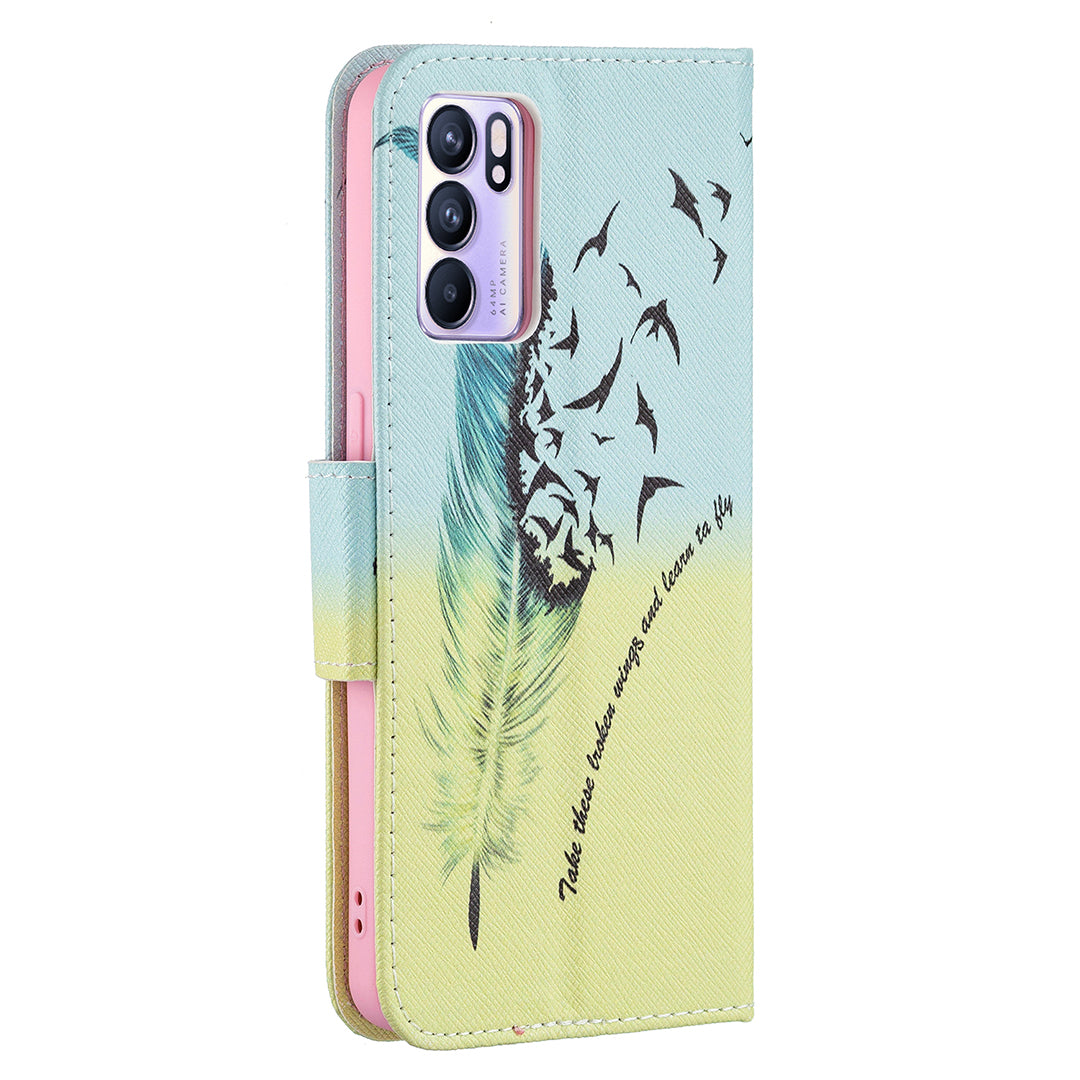 Pattern Printing Drop-Resistant Magnetic Leather Wallet Case with Stand for Oppo Reno6 5G