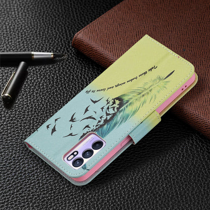 Pattern Printing Drop-Resistant Magnetic Leather Wallet Case with Stand for Oppo Reno6 5G