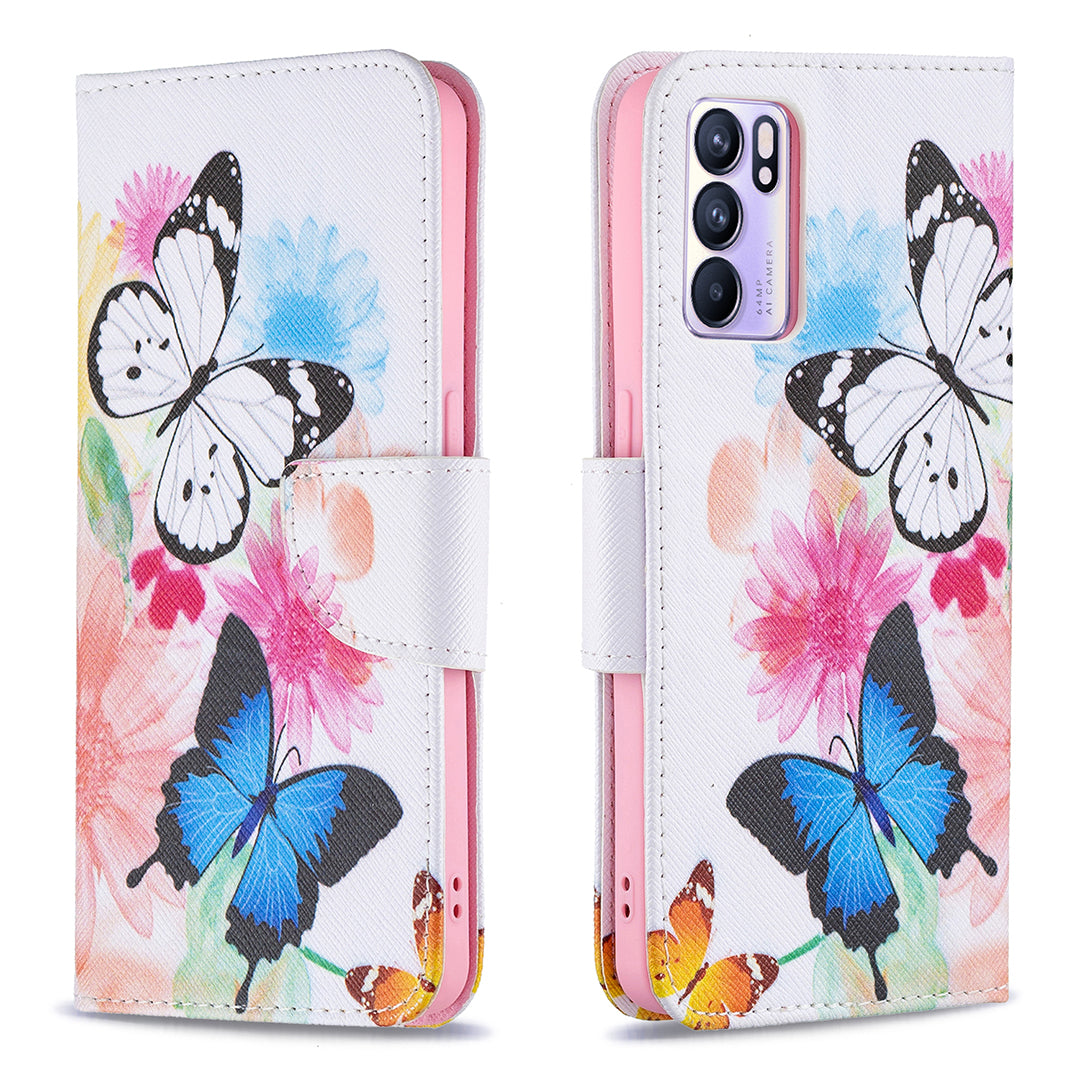 Pattern Printing Drop-Resistant Magnetic Leather Wallet Case with Stand for Oppo Reno6 5G