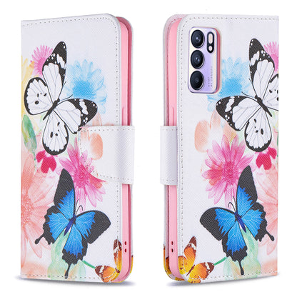 Pattern Printing Drop-Resistant Magnetic Leather Wallet Case with Stand for Oppo Reno6 5G