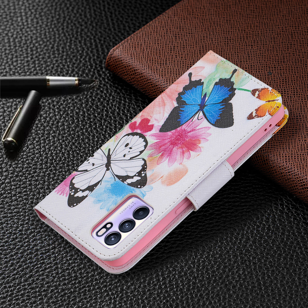 Pattern Printing Drop-Resistant Magnetic Leather Wallet Case with Stand for Oppo Reno6 5G