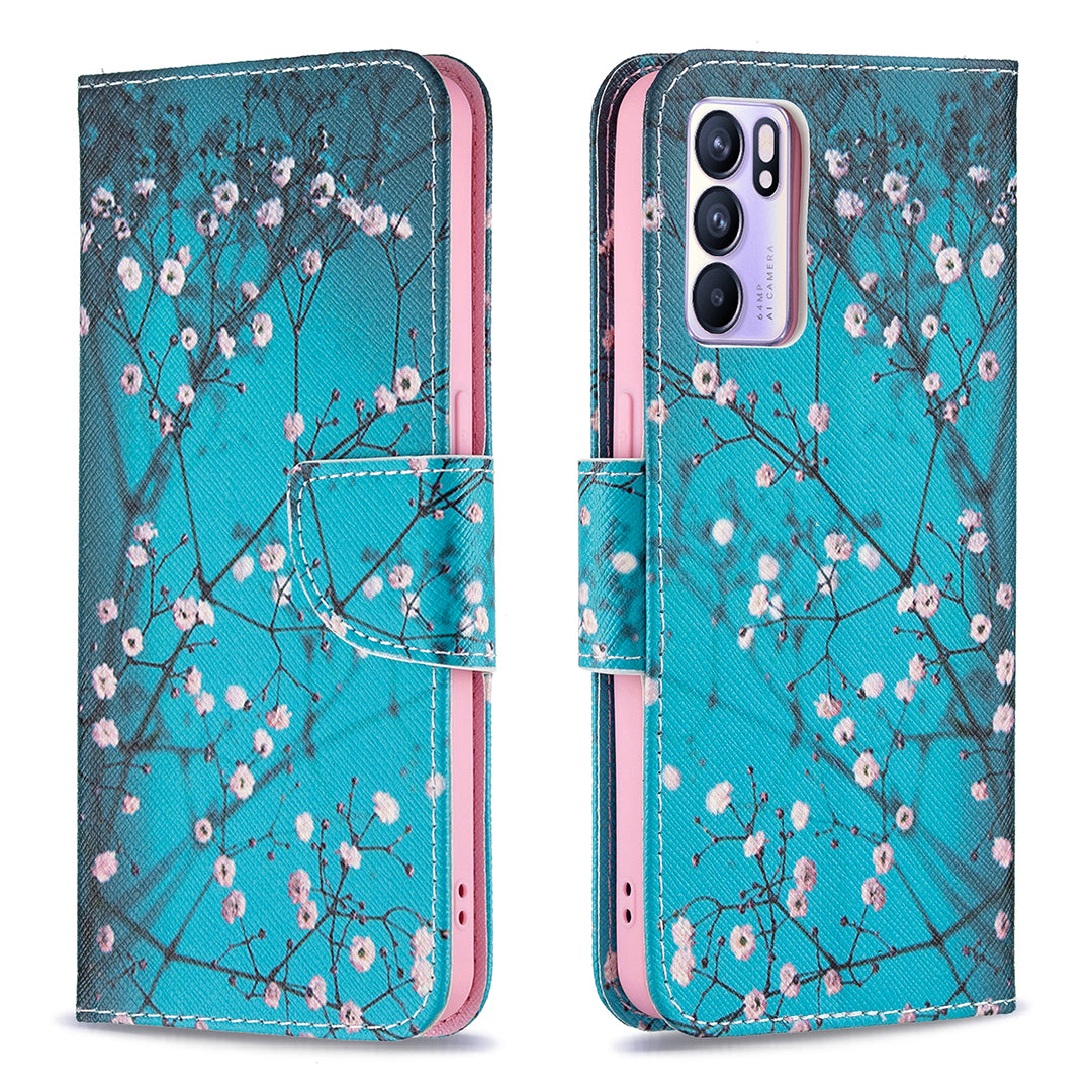 Pattern Printing Drop-Resistant Magnetic Leather Wallet Case with Stand for Oppo Reno6 5G