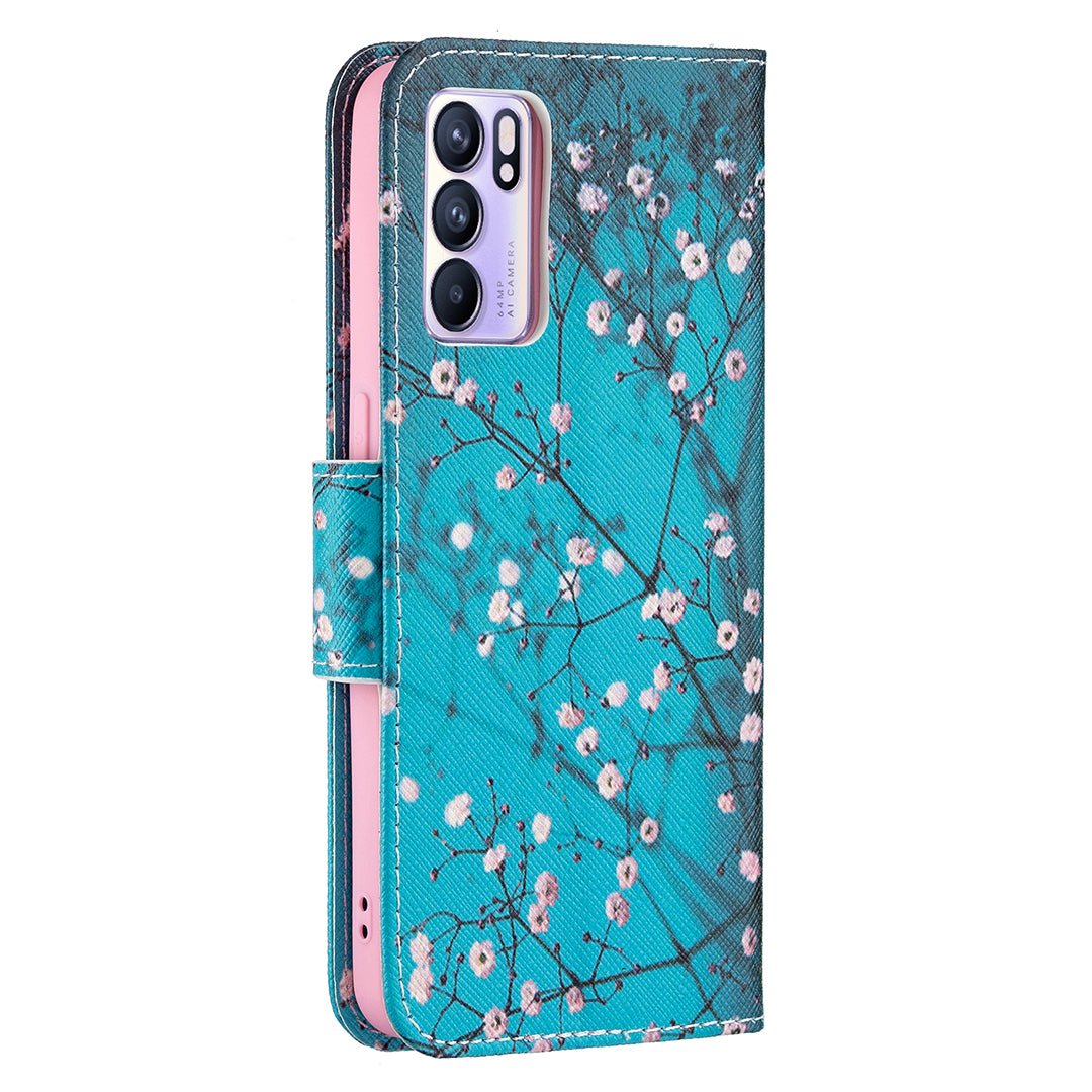 Pattern Printing Drop-Resistant Magnetic Leather Wallet Case with Stand for Oppo Reno6 5G