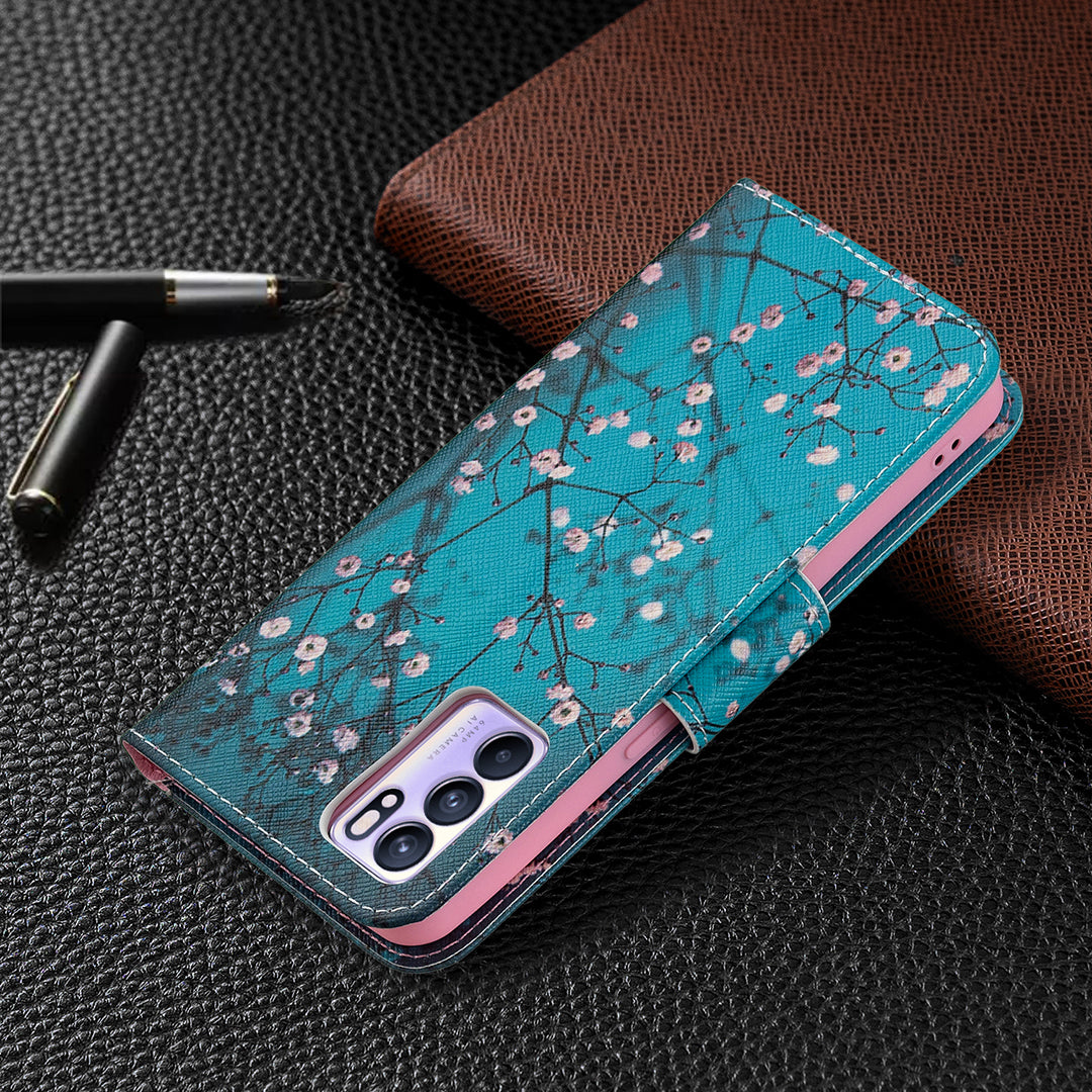 Pattern Printing Drop-Resistant Magnetic Leather Wallet Case with Stand for Oppo Reno6 5G